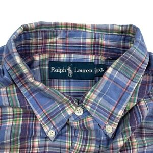 Ralph Lauren Mens XL Plaid Button Down Shirt Blue Purple Long Sleeve Preppy